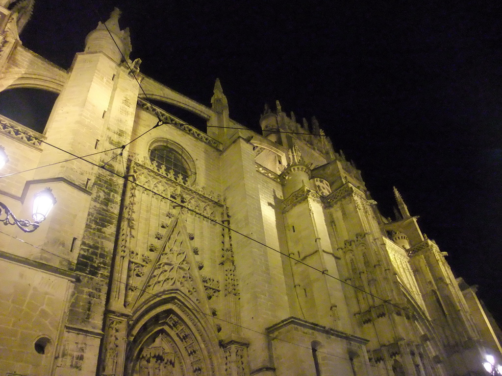 West side of the Seville Cathedral, by night