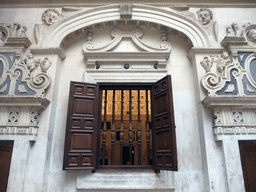 Window from the Sala Capitular room to the Patio del Cabildo y Antecabildo courtyard at the Seville Cathedral