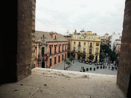 The Palacio Arzobispal and the Restaurante El Giraldillo at the Plaza Virgen de los Reyes square, viewed from the ramp in the Giralda tower
