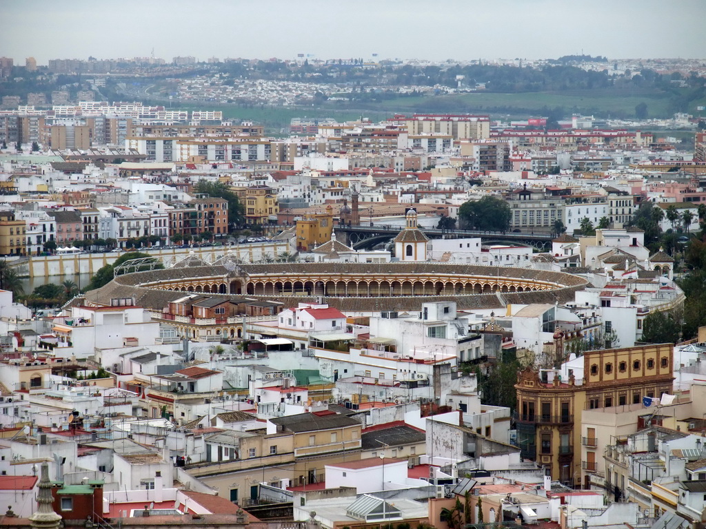The Plaza de Toros de la Real Maestranza de Caballería de Sevilla bullring, viewed from the top of the Giralda tower