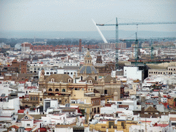 The Iglesia del Salvador church and the Puente del Alamillo bridge, viewed from the top of the Giralda tower