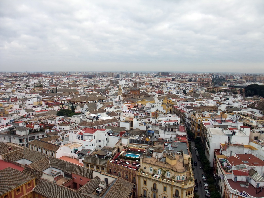 The east side of the city, with the Iglesia de Santa Cruz church, viewed from the top of the Giralda tower