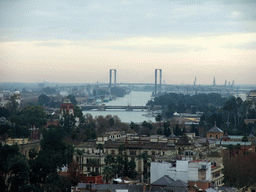 The Puente de las Delicias bridge and the Puente del V Centenario bridge over the Guadalquivir river, viewed from the top of the Giralda tower