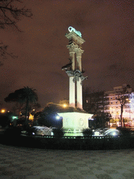 Monument for Christopher Columbus in the Jardines de Murillo gardens, by night