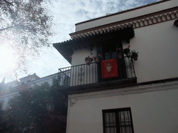 House with christmas decoration and orange trees