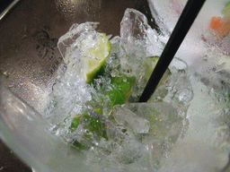 Cocktail with ice at the Lizarran tapas bar at the Calle Javier Lasso de la Vega street