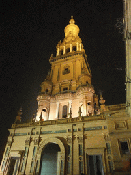The north tower of the Plaza de España building, by night