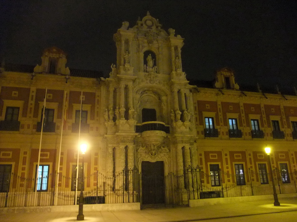 Front of the Palace of San Telmo at the Avenida de Roma avenue, by night