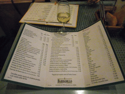 Sherry and menu card in Restaurante La Infanta