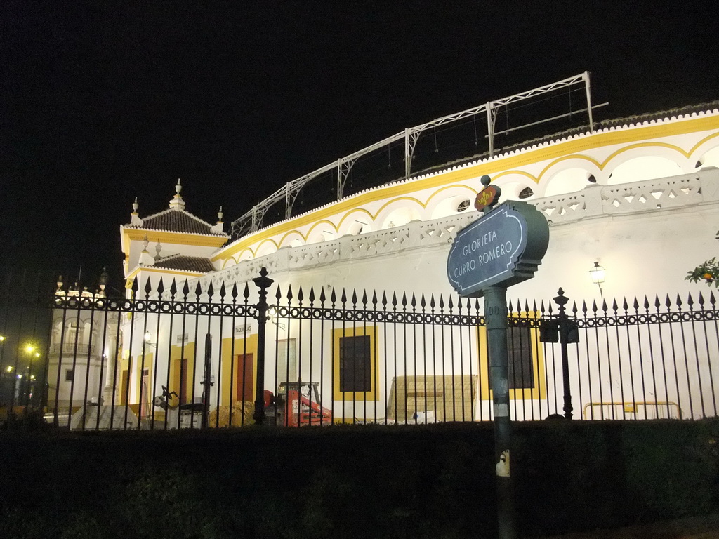 South side of the Plaza de Toros de la Real Maestranza de Caballería de Sevilla bullring, by night