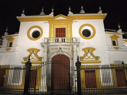 Front of the Plaza de Toros de la Real Maestranza de Caballería de Sevilla bullring, by night