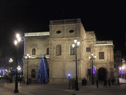 South side of the Casa Consistorial de Sevilla building at the Avenida de la Constitución avenue, by night
