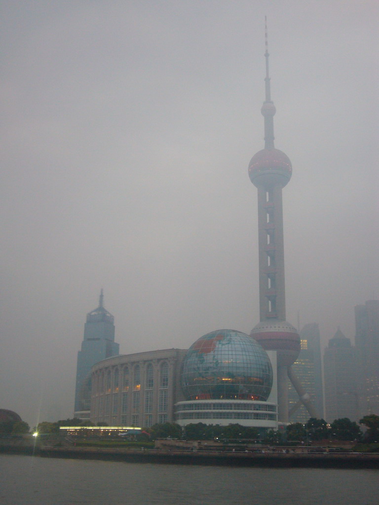 Skyline of the Pudong district, with the Oriental Pearl Tower, viewed from the Huangpu river ferry