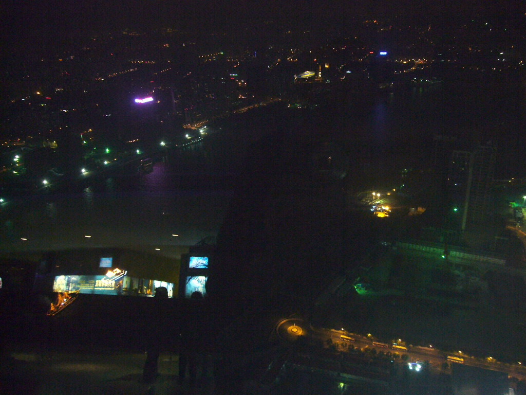 View on the northern part of the Huangpu river and surroundings, from the top of the Oriental Pearl Tower, by night