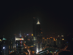 View on the Jin Mao Tower, the Bank of China Tower and the Shanghai World Financial Center (under construction), from the top of the Oriental Pearl Tower, by night