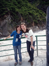 Tim and Miaomiao at the rapids at Tiger Leaping Gorge