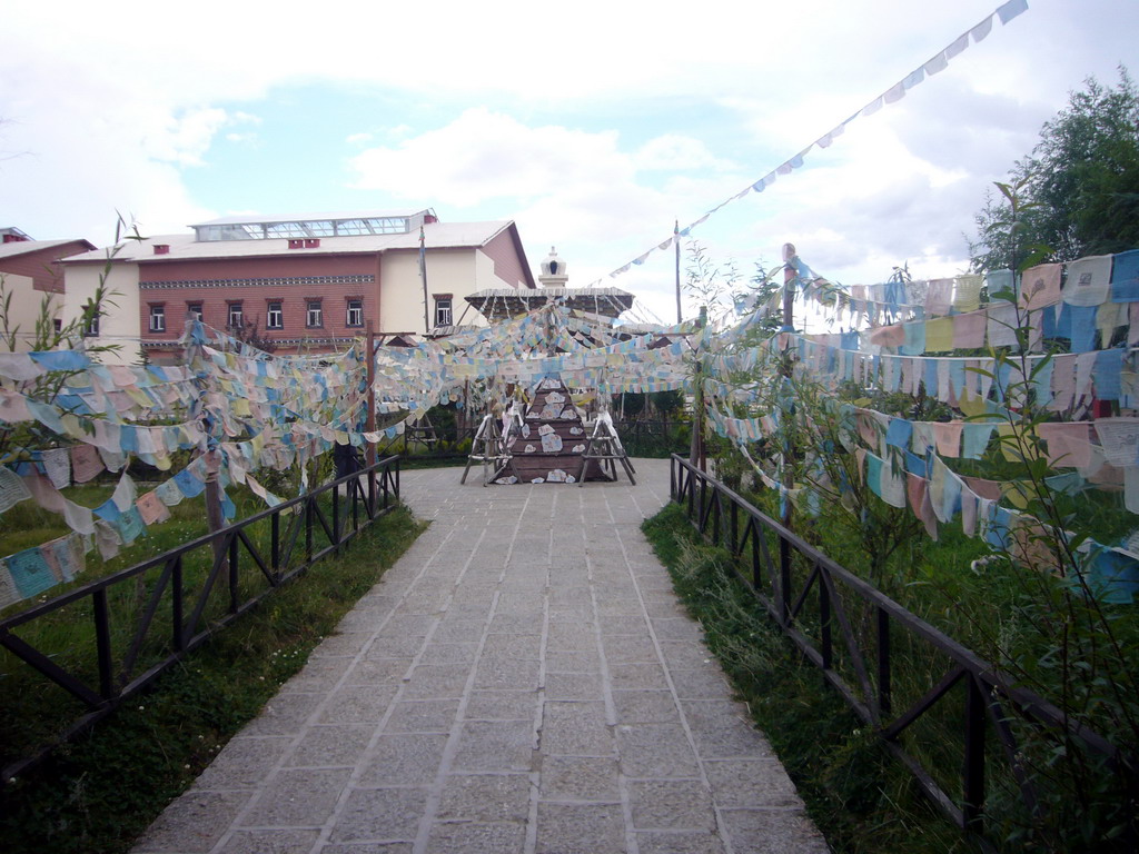 Stupa and prayer flags in a Tibetan buddhism temple