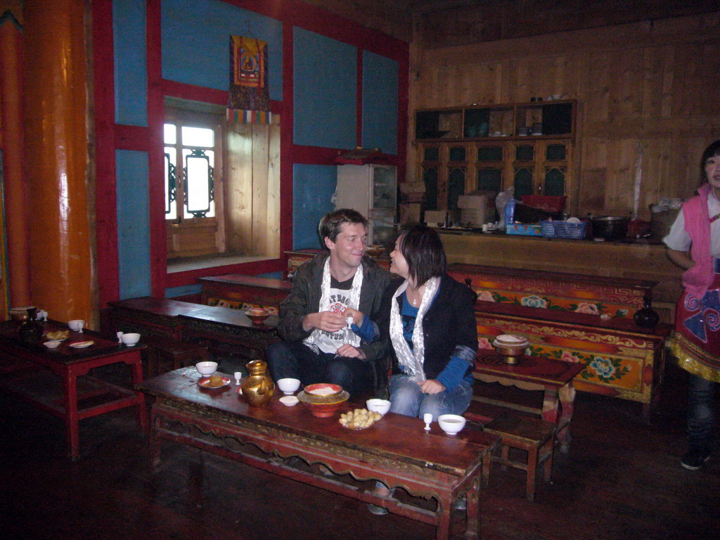 Tim and Miaomiao having a local Tibetan drink