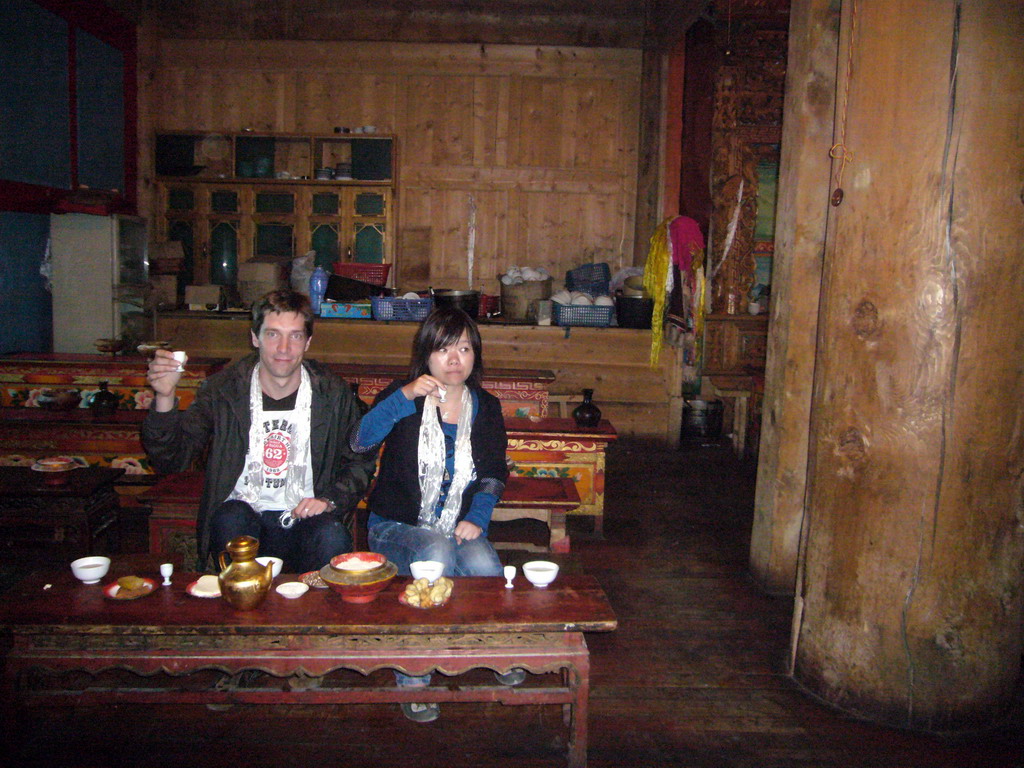 Tim and Miaomiao having a local Tibetan drink