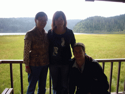 Tim, Miaomiao and Miaomiao`s mother at Bita Lake in Potatso National Park