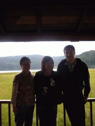 Tim, Miaomiao and Miaomiao`s mother at Bita Lake in Potatso National Park