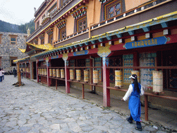 Tibetan buddhism temple, with prayer rolls, near Shangri-La