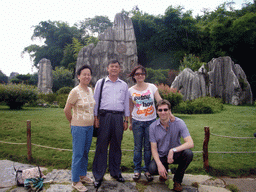 Tim, Miaomiao and Miaomiao`s parents at karst formations in the Minor Stone Forest of Shilin National Park