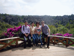 Tim, Miaomiao and Miaomiao`s parents at karst formations in the Minor Stone Forest of Shilin National Park