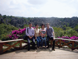 Tim, Miaomiao and Miaomiao`s parents at karst formations in the Minor Stone Forest of Shilin National Park