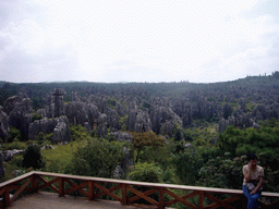 Miaomiao`s mother at karst formations in the Minor Stone Forest of Shilin National Park