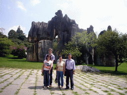 Tim, Miaomiao and Miaomiao`s parents at karst formations in the Minor Stone Forest of Shilin National Park