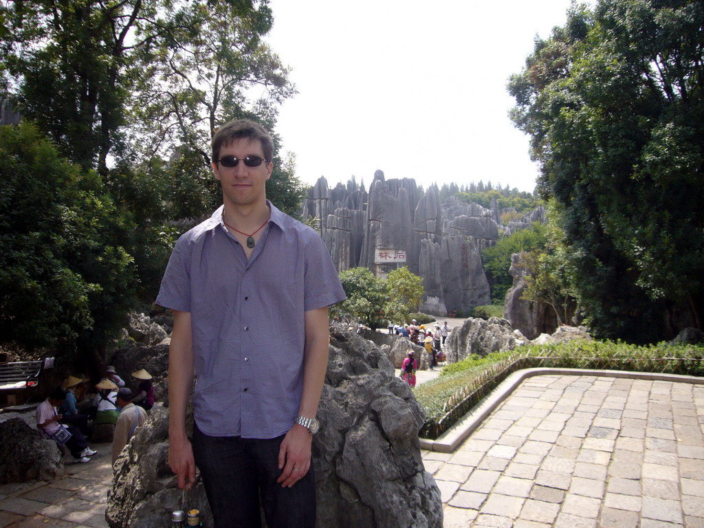 Tim at karst formations in the Major Stone Forest of Shilin National Park