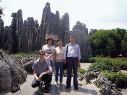 Tim, Miaomiao and Miaomiao`s parents at karst formations in the Major Stone Forest of Shilin National Park
