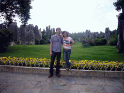 Tim and Miaomiao at karst formations in the Minor Stone Forest of Shilin National Park