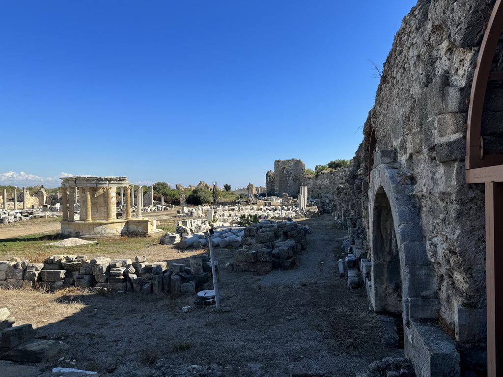 The Trade Agora and the Latrina of the Trade Agora and the Roman Theatre of Side, viewed from the Liman Caddesi street