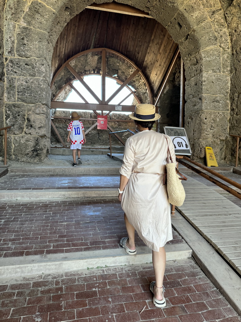 Miaomiao and Max at the entrance to the Roman Theatre of Side at the Liman Caddesi street