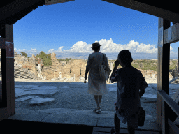 Miaomiao and Max at the diazoma of the southwest auditorium of the Roman Theatre of Side, with a view on the stage building