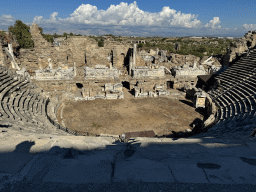 Auditorium, orchestra, stage and stage building of the Roman Theatre of Side, viewed from the diazoma of the southwest auditorium