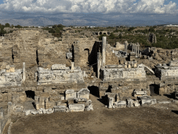 Orchestra, stage and stage building of the Roman Theatre of Side, viewed from the diazoma of the southwest auditorium