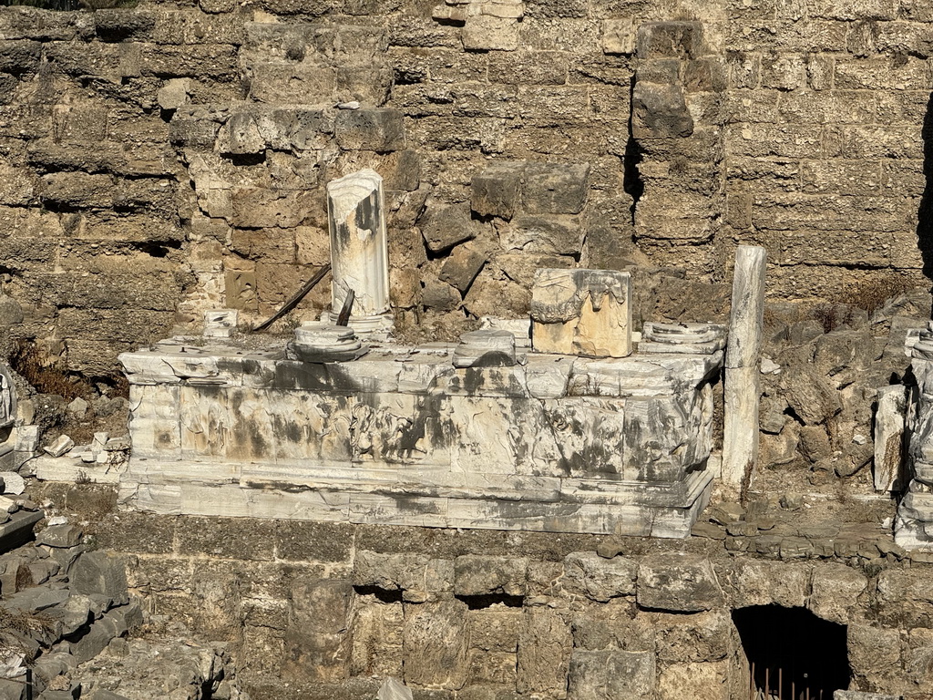 Left part of the stage building of the Roman Theatre of Side, viewed from the diazoma of the southwest auditorium