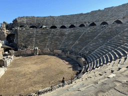 Miaomiao and Max at the diazoma of the southwest auditorium of the Roman Theatre of Side, with a view on the orchestra, viewed from the diazoma of the northwest auditorium