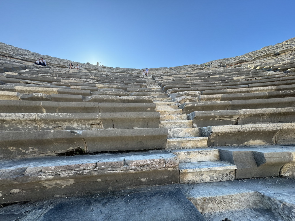 Miaomiao and Max at the diazoma of the southwest auditorium of the Roman Theatre of Side, viewed from the bottom