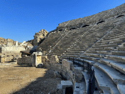 Southeast auditorium, orchestra, stage and stage building of the Roman Theatre of Side, viewed from the bottom of the southwest auditorium