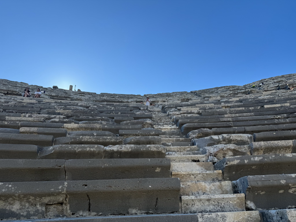 Miaomiao and Max at the diazoma of the southwest auditorium of the Roman Theatre of Side, viewed from the bottom