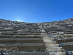 Miaomiao at the diazoma of the southwest auditorium of the Roman Theatre of Side, viewed from the bottom