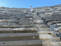 Miaomiao at the diazoma of the southwest auditorium of the Roman Theatre of Side, viewed from the bottom