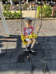 Max on a swing at a playground at the Barbaros Caddesi street