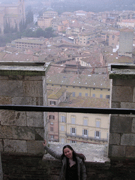 Miaomiao`s friend at the top of the Tower of Mangia, with a view on the city center with the Basilica Cateriniana San Domenico church