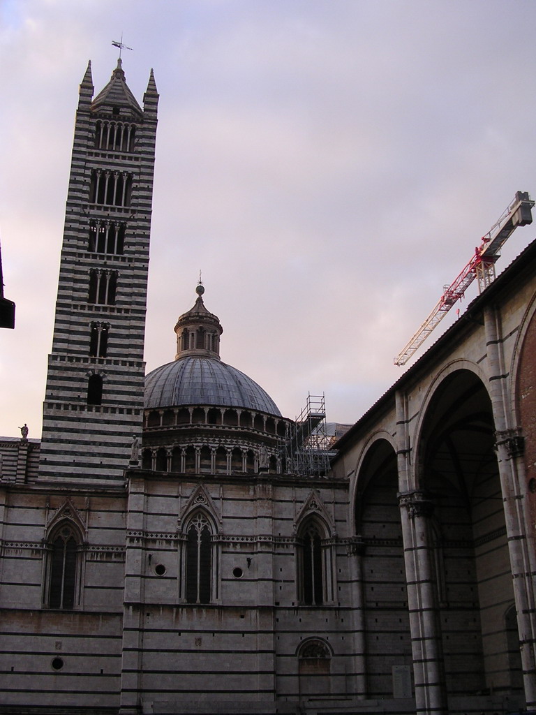 The Siena Cathedral and its Bell Tower, viewed from the east side of the Piazza del Duomo square