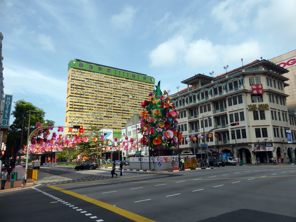 Decorations at Upper Cross Street, viewed from the crossing with New Bridge Road